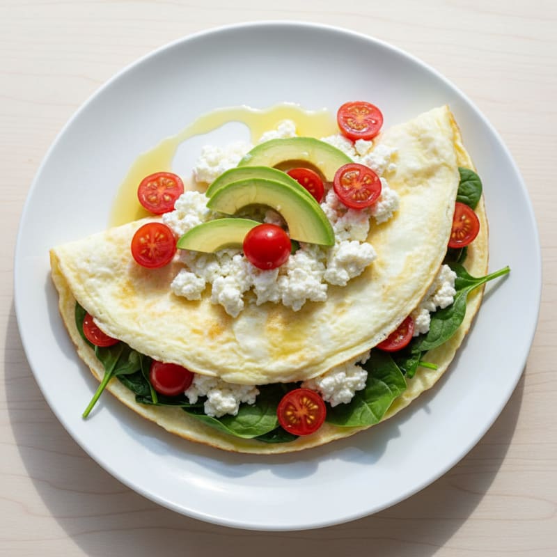 Egg White Spinach Omelet with Cottage Cheese and Cherry Tomatoes