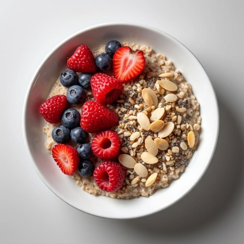 Creamy Berry Oatmeal with Crunchy Seeds and Nuts