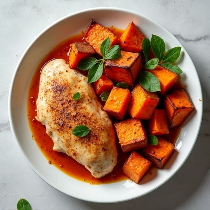 Sheet Pan Cinnamon-Spiced Chicken and Roasted Sweet Potatoes