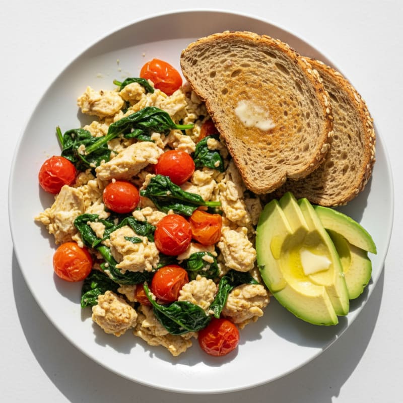 Chicken Egg White Scramble with Spinach and Tomatoes