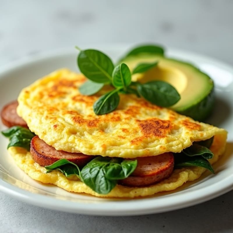 Egg White Spinach Omelette with Turkey Sausage