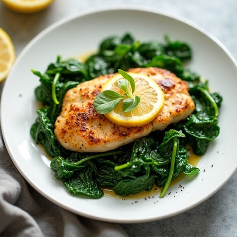 Lemon Garlic Pan-Seared Chicken with Sautéed Spinach