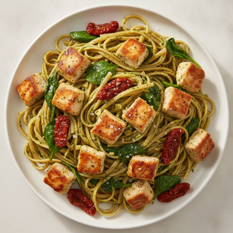 Pesto Chicken Linguine with Sun-Dried Tomatoes