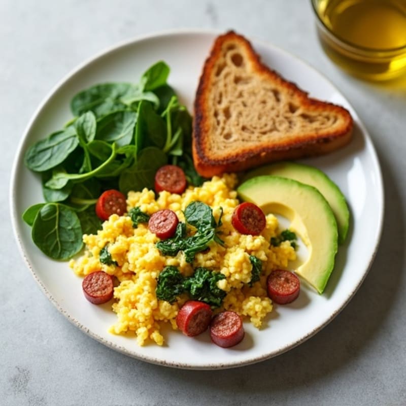 Egg White Scramble with Turkey Sausage and Spinach