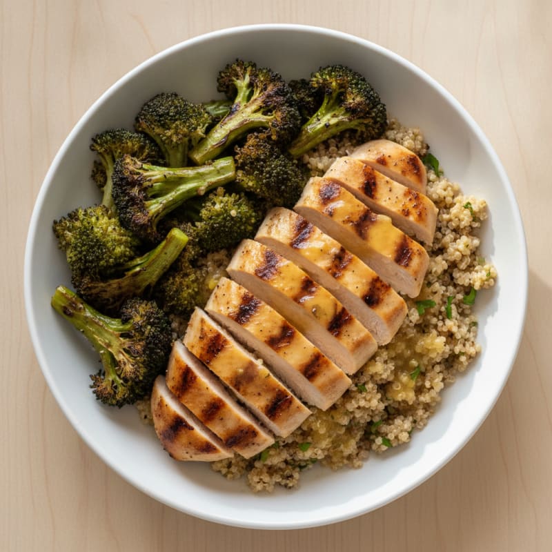 Grilled Chicken and Quinoa Bowl with Roasted Broccoli