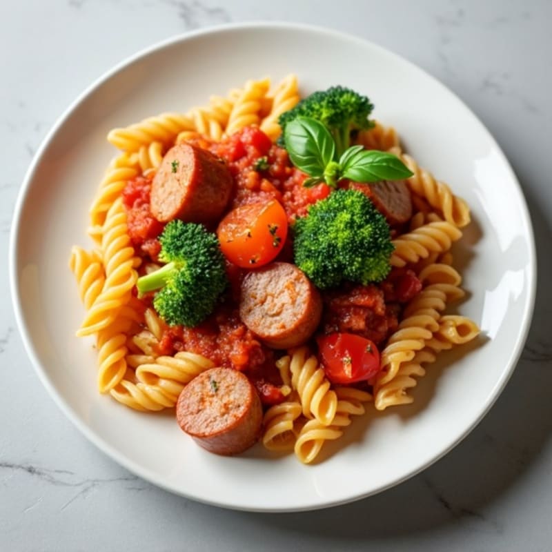 Lean Turkey Sausage and Broccoli Pasta with Zesty Tomato Sauce