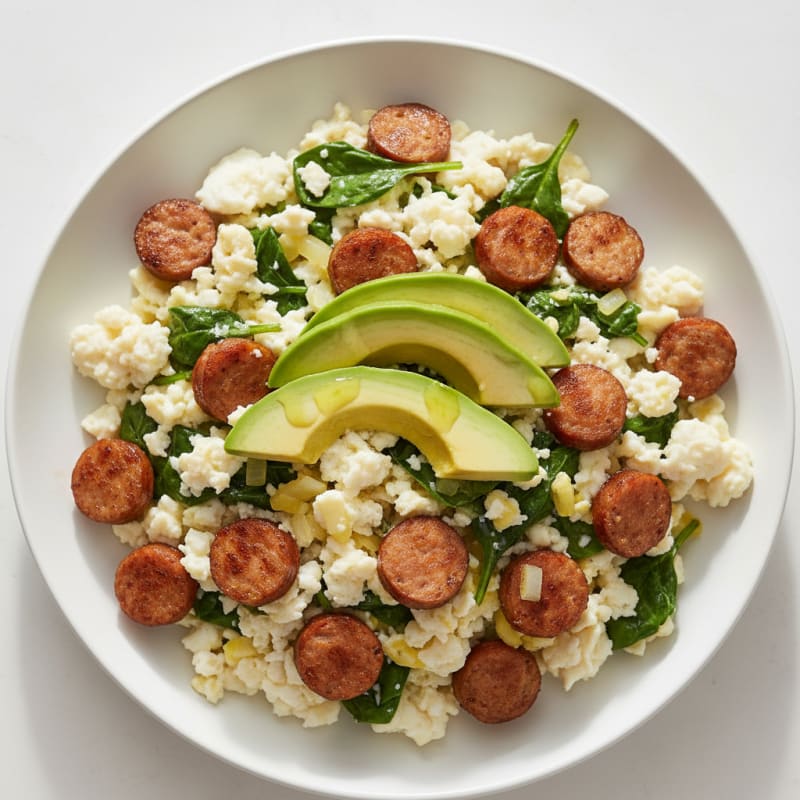Egg White Scramble with Turkey Sausage and Spinach