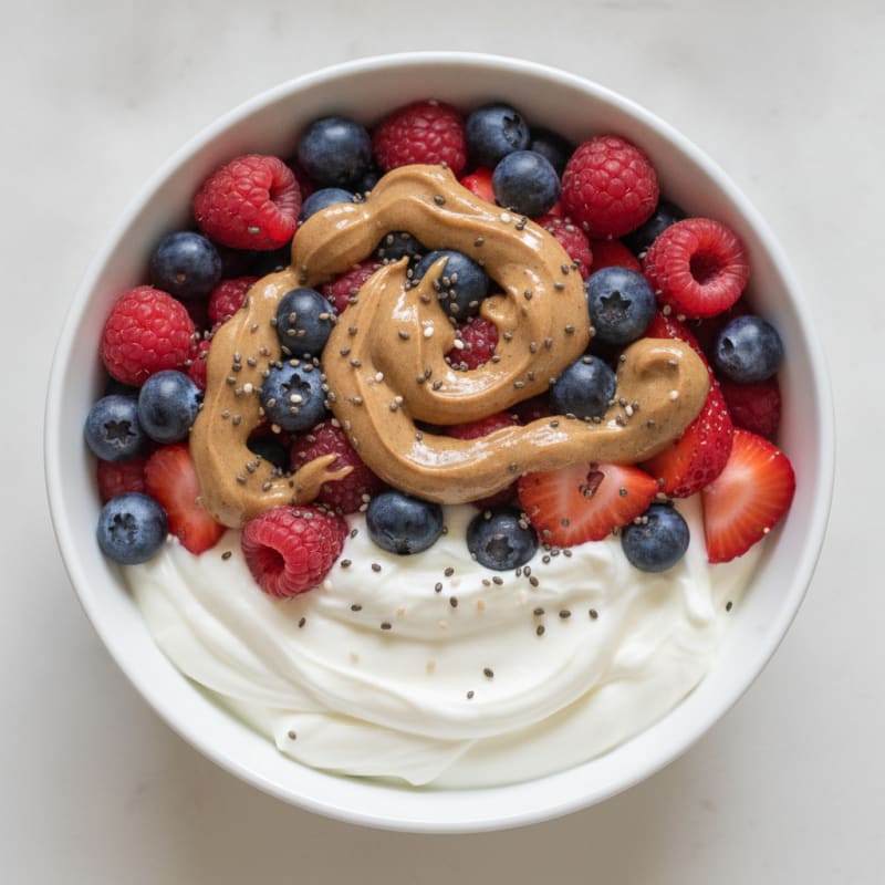 Greek Yogurt Protein Parfait with Mixed Berries and Almond Butter