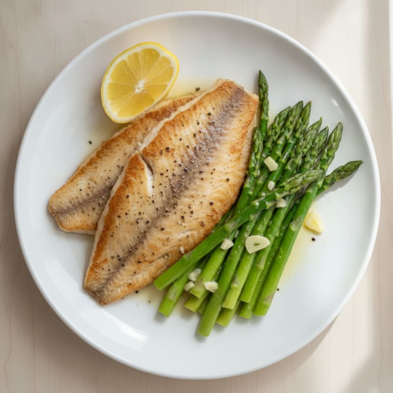 Seared Tilapia with Steamed Asparagus and Lemon