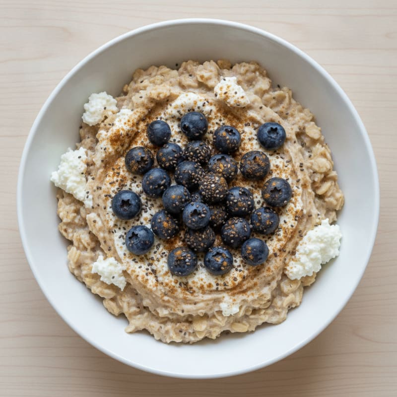 Cottage Cheese Oatmeal Bowl with Chia and Berries