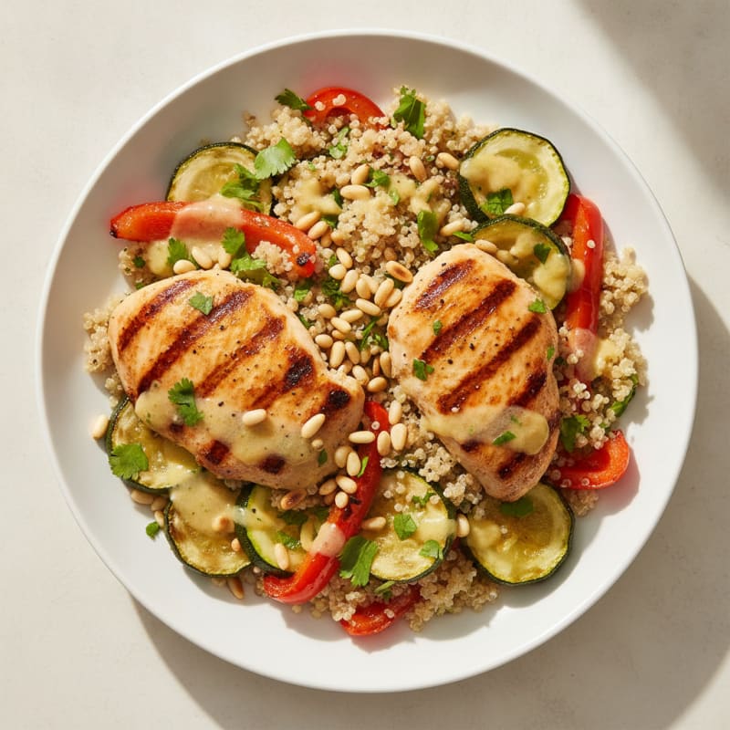 Grilled Chicken and Quinoa Power Bowl with Roasted Vegetables