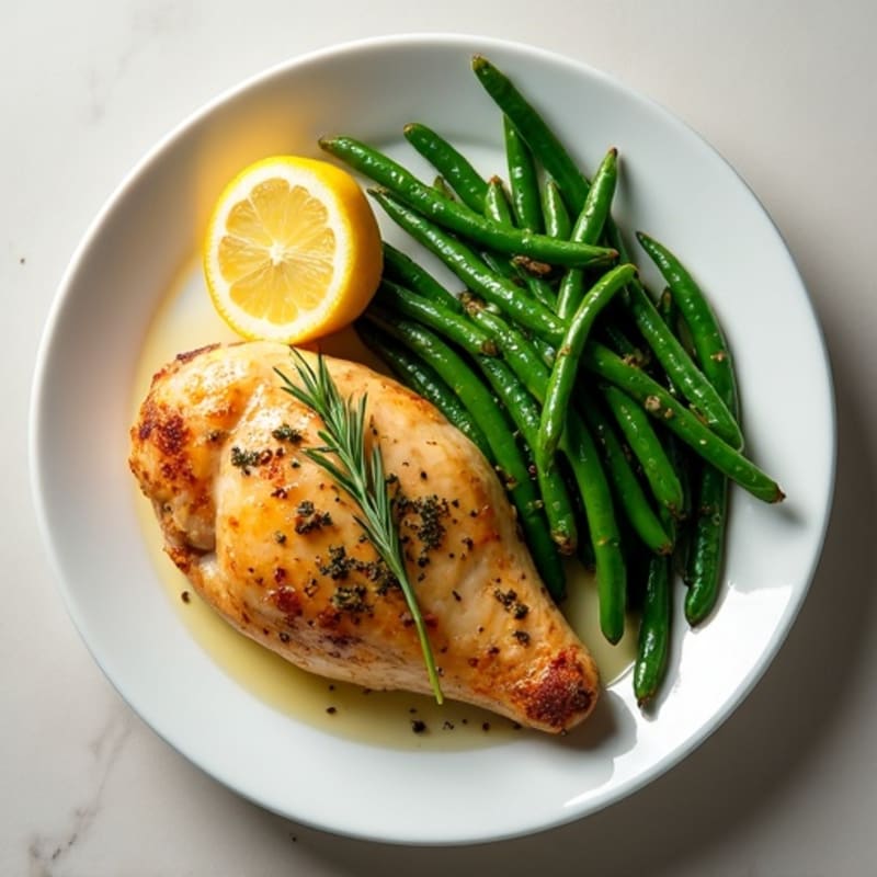 Lemon Herb Roasted Chicken with Crispy Green Beans