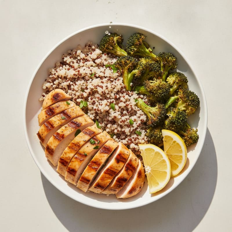 Grilled Chicken and Quinoa Bowl with Roasted Broccoli
