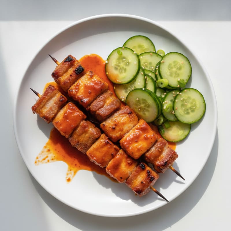 Spicy Gochujang Pork Belly Skewers