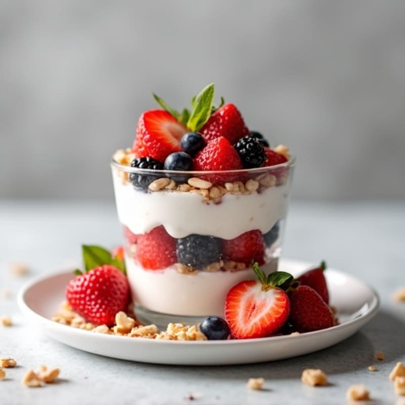 Greek Yogurt Protein Parfait with Mixed Berries and Almonds