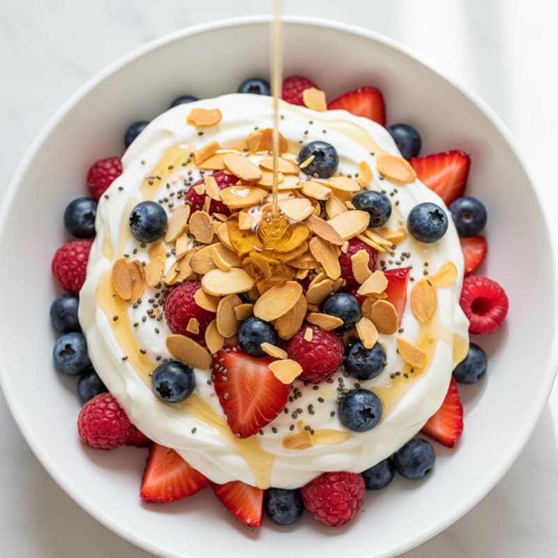 Creamy Greek Yogurt Protein Parfait with Mixed Berries and Almonds