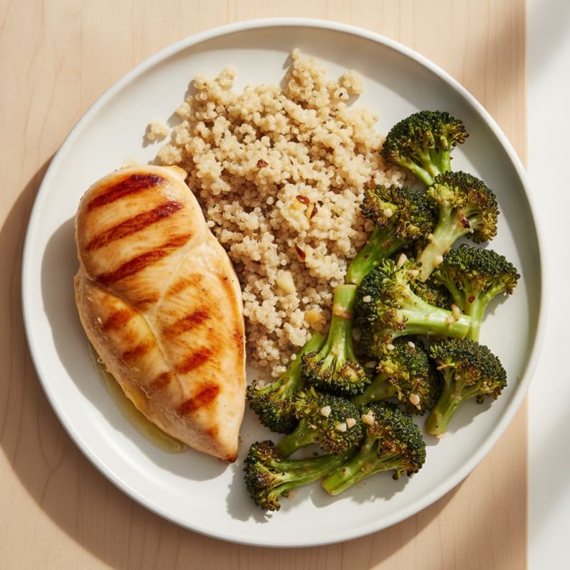Grilled Chicken Breast with Quinoa and Roasted Broccoli