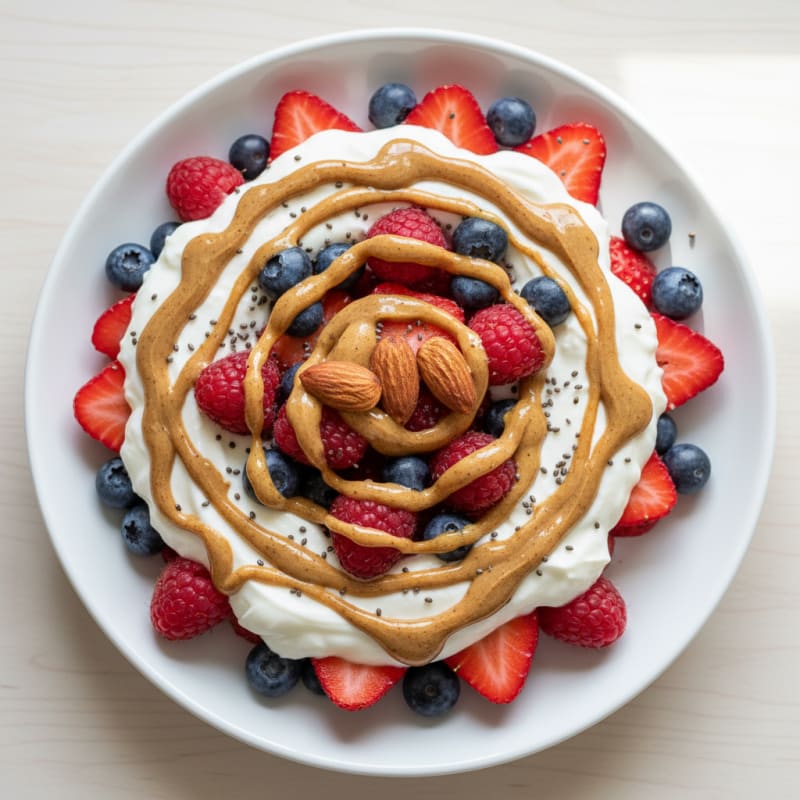 Greek Yogurt Protein Parfait with Mixed Berries and Almond Butter