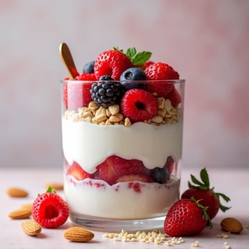 Greek Yogurt Protein Parfait with Mixed Berries and Almonds