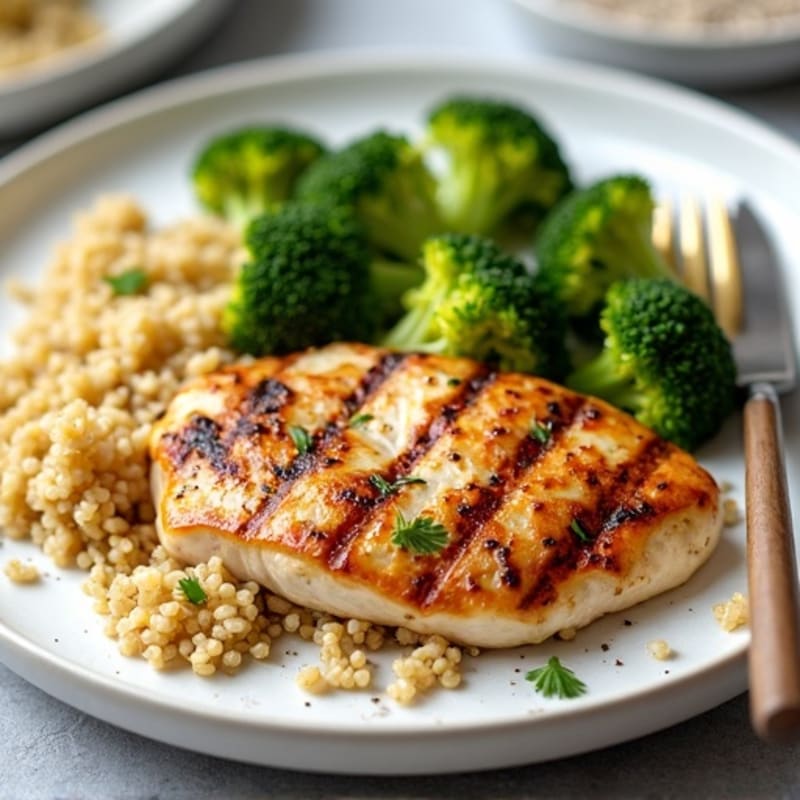 Grilled Chicken Breast with Roasted Broccoli and Quinoa