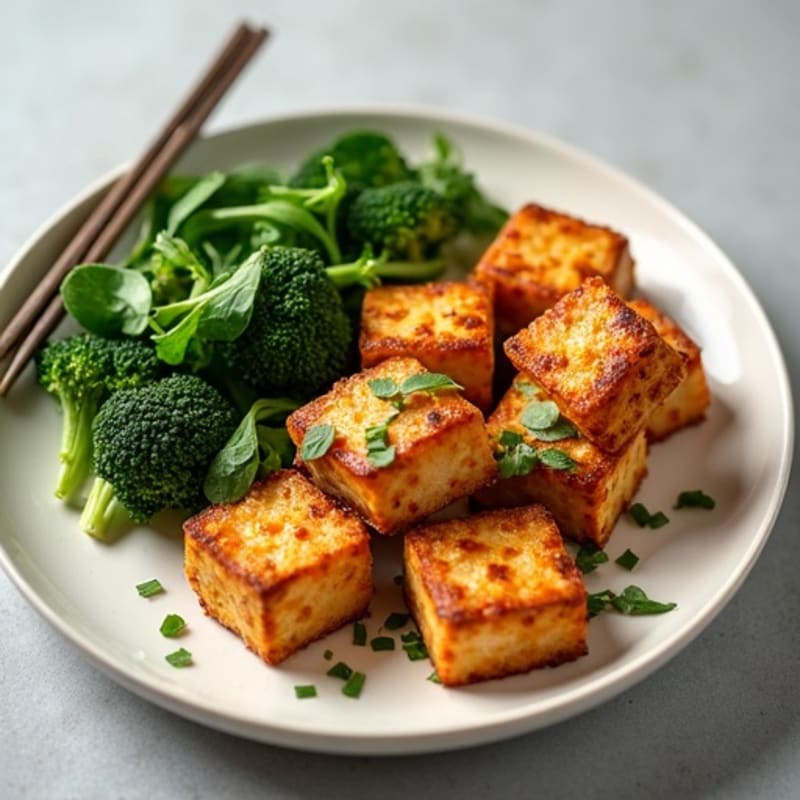 Crispy Baked Tofu with Peanut Sauce and Steamed Greens
