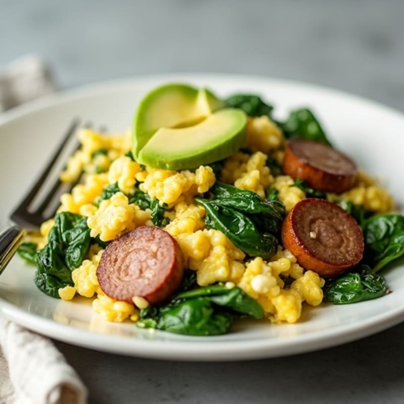 Egg White Spinach Scramble with Turkey Sausage