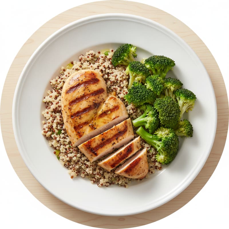 Grilled Chicken Breast with Quinoa and Steamed Broccoli