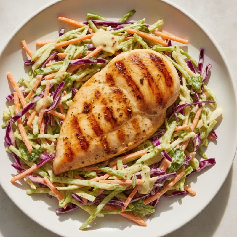 Grilled Chicken Breast with Crunchy Cabbage Slaw