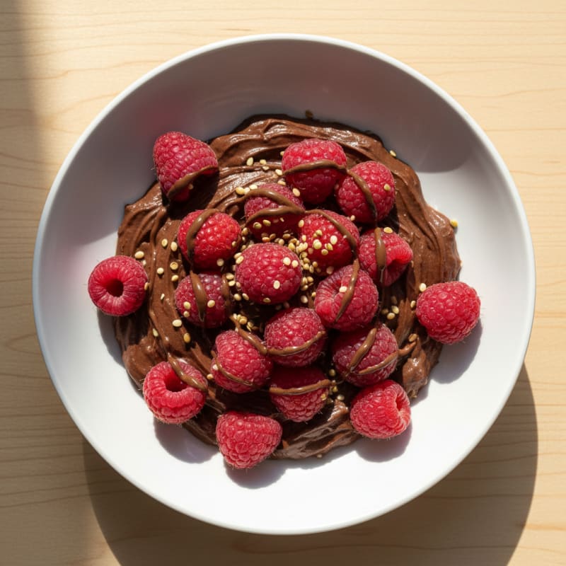 Greek Yogurt Chocolate Protein Pudding with Raspberries