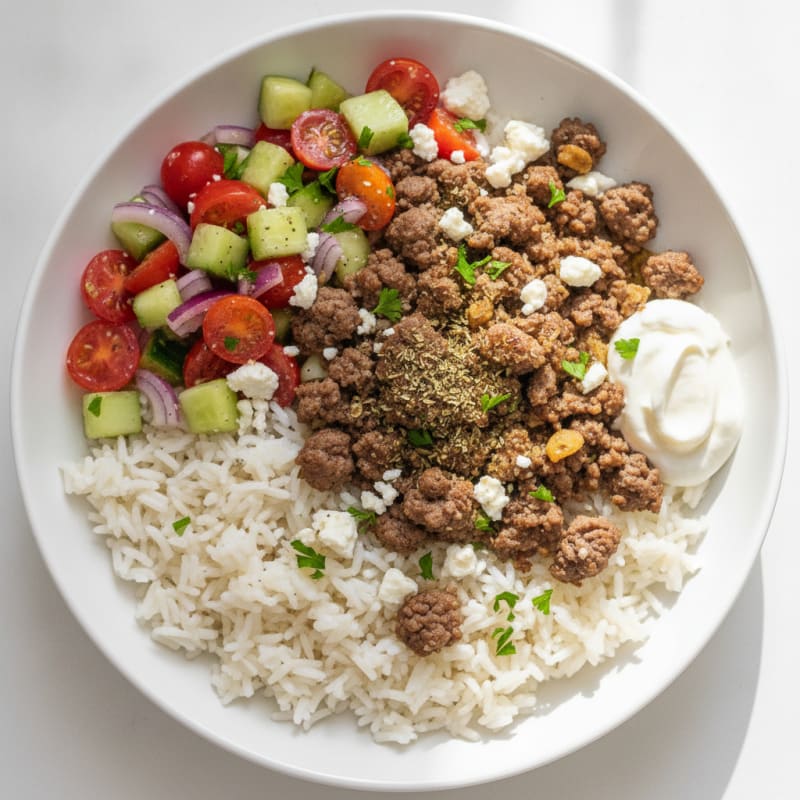Mediterranean Beef and Rice Bowl