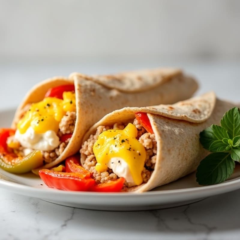 Fluffy Egg White and Turkey Sausage Breakfast Burrito with Sautéed Peppers