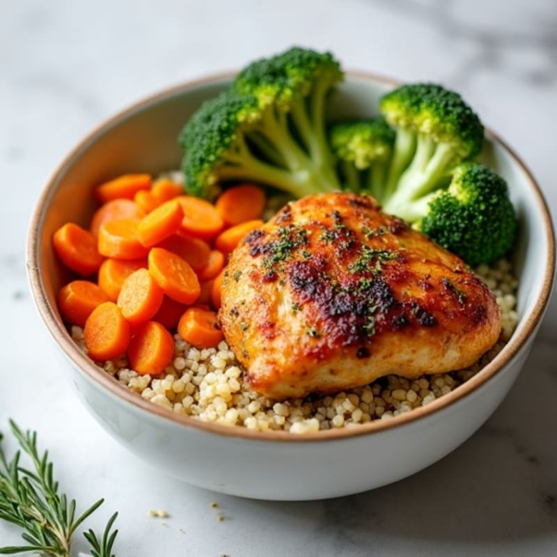 Crispy Lemon-Herb Chicken Thigh Bowl with Roasted Vegetables