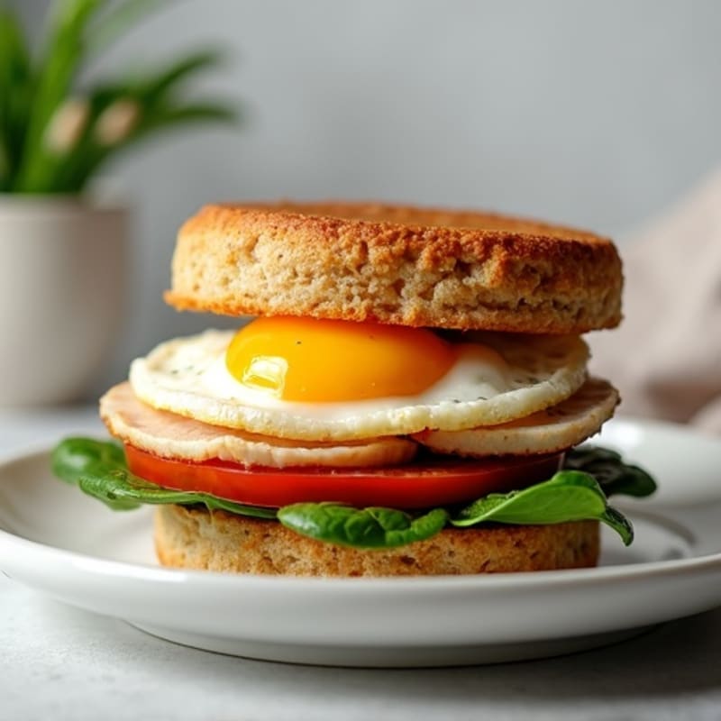 Protein-Packed Breakfast Muffin Stack with Egg and Turkey