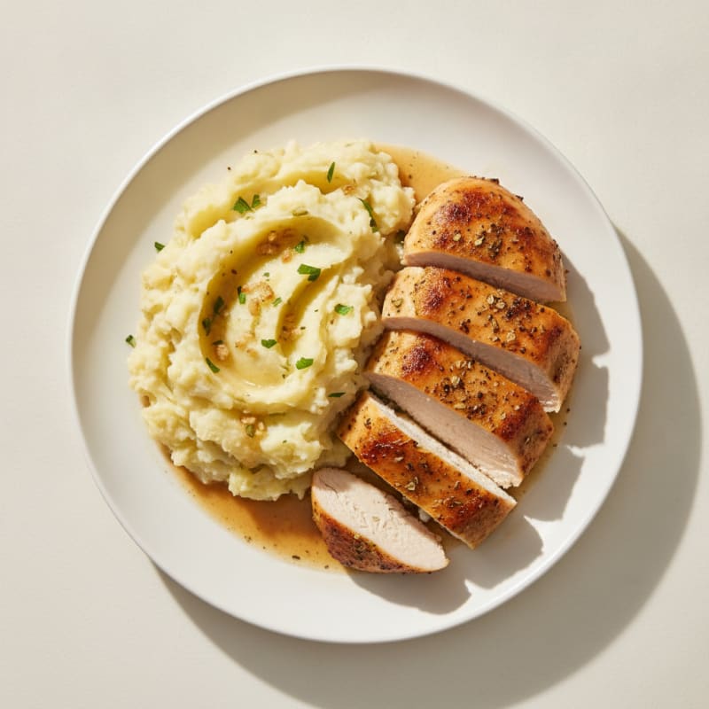 Buttery Garlic Mashed Potatoes with Herb-Roasted Chicken