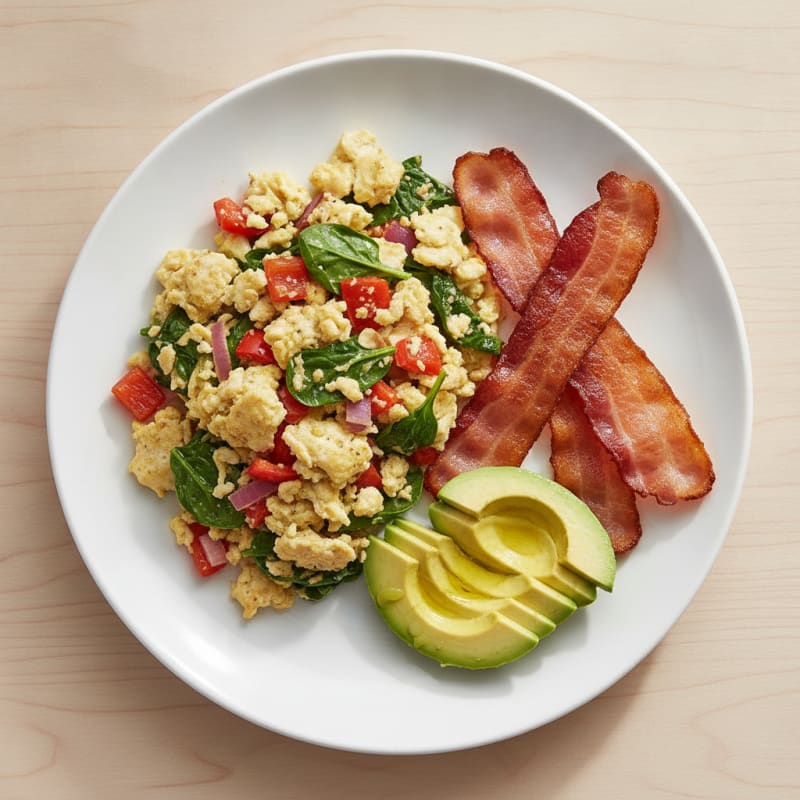 Egg White Veggie Scramble with Turkey Bacon