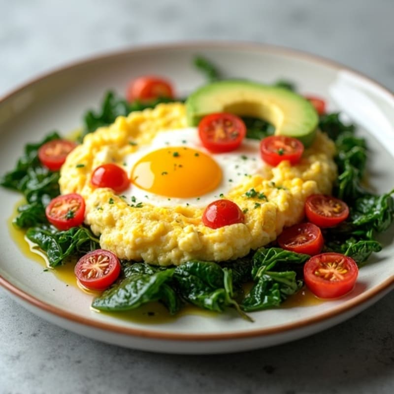 Cottage Cheese Egg Scramble with Spinach and Cherry Tomatoes