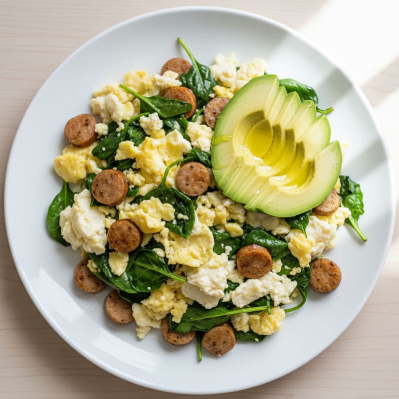 Egg White Scramble with Turkey Sausage and Spinach