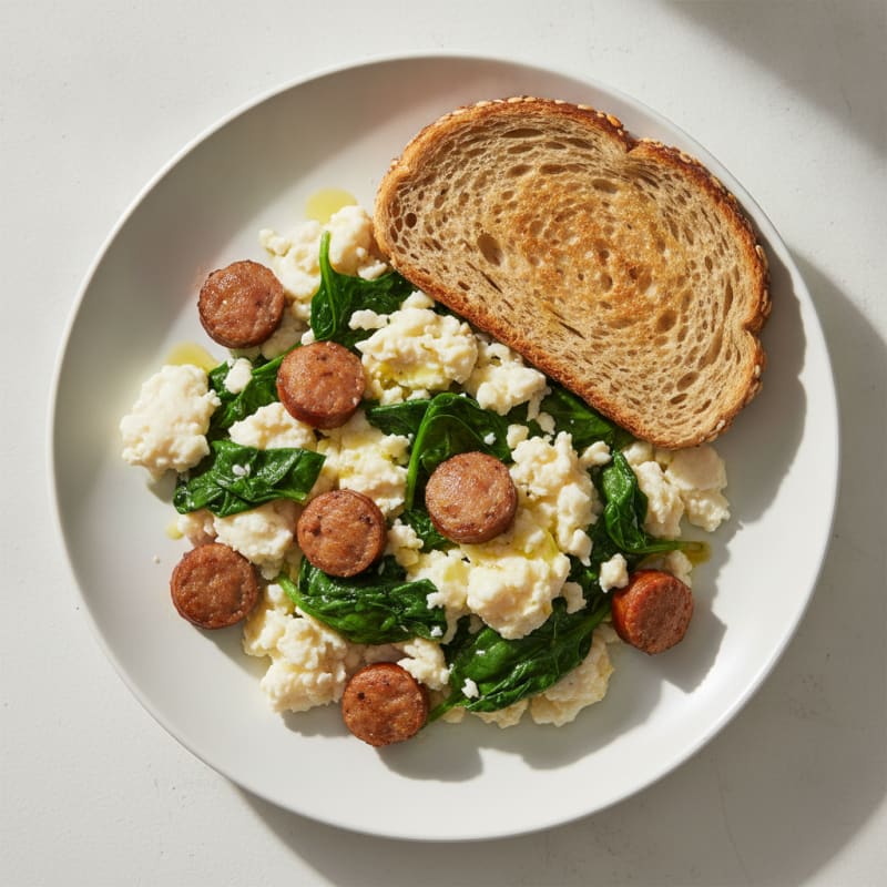 Egg White Scramble with Spinach and Turkey Sausage