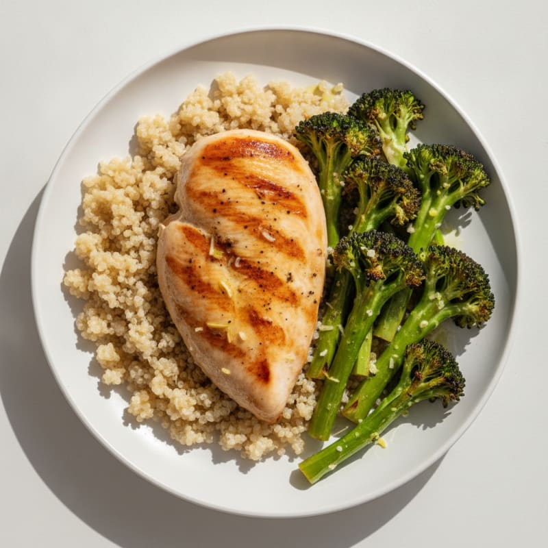 Grilled Chicken Breast with Quinoa and Roasted Broccoli