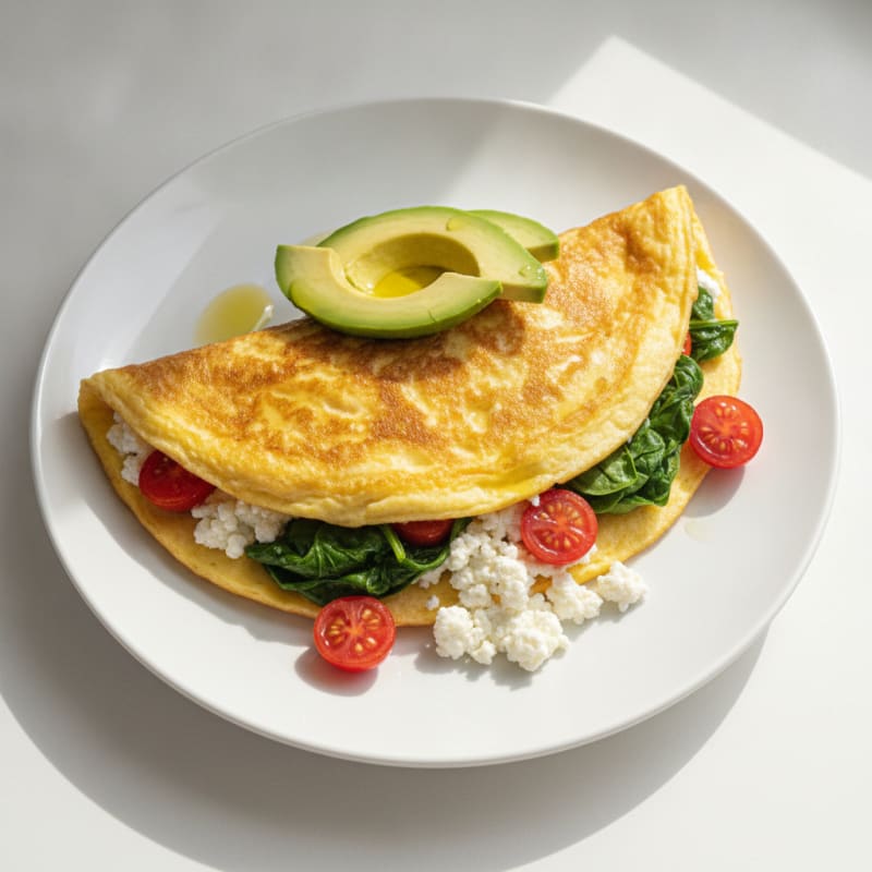 Egg White Spinach Omelette with Cottage Cheese and Cherry Tomatoes