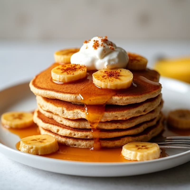 Whole Wheat Fluffy Pancakes with Warm Spiced Bananas