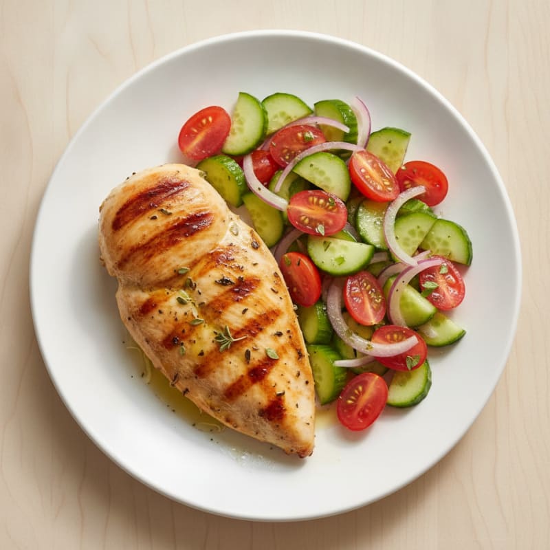 Grilled Lemon Herb Chicken Breast with Cucumber Tomato Salad