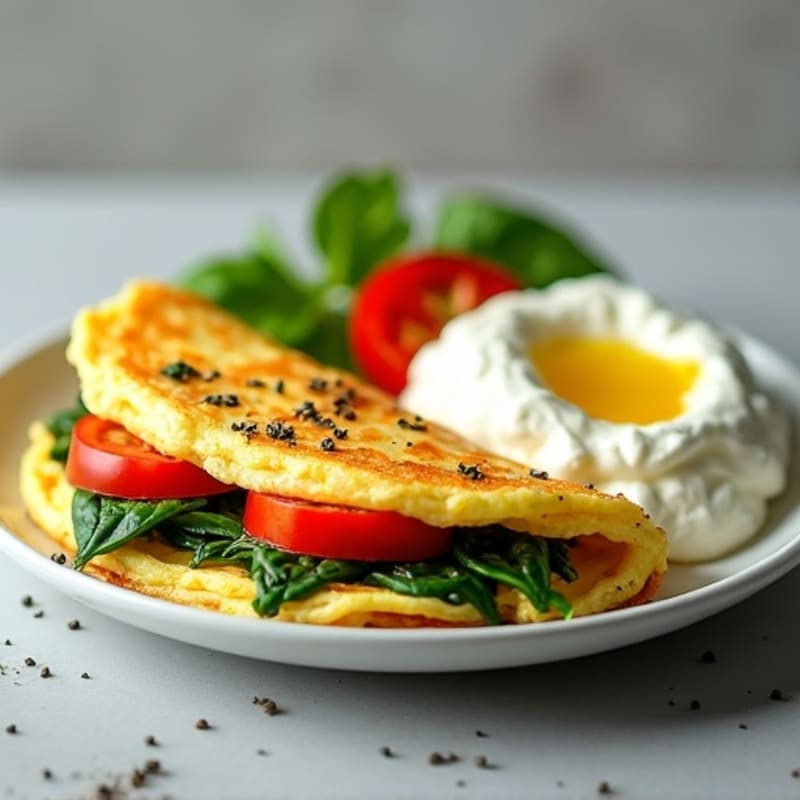 Egg White Spinach Omelet with Cottage Cheese and Tomatoes