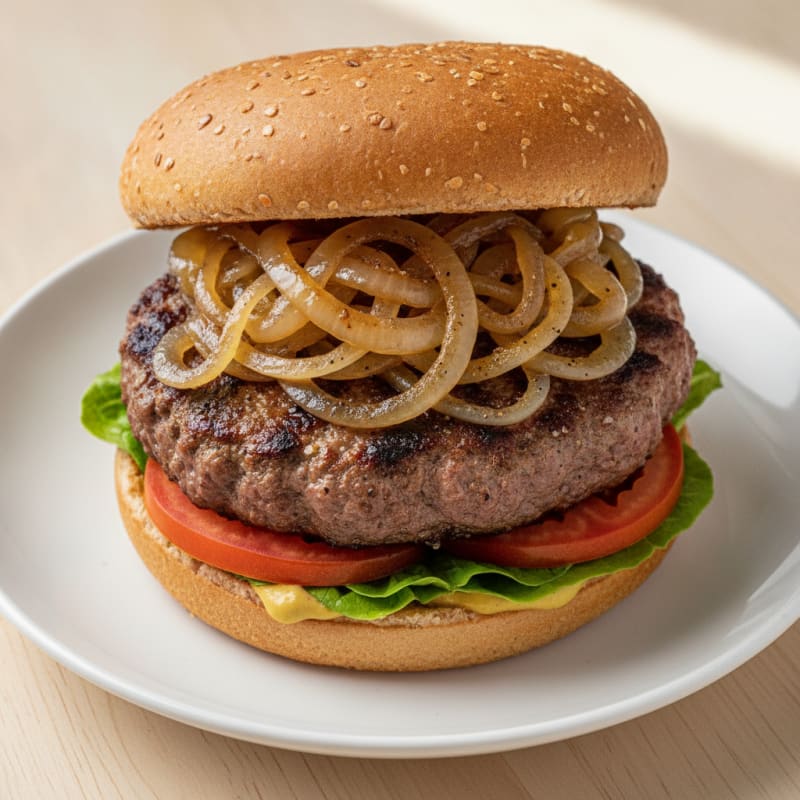 Classic Beef Burger with Caramelized Onions