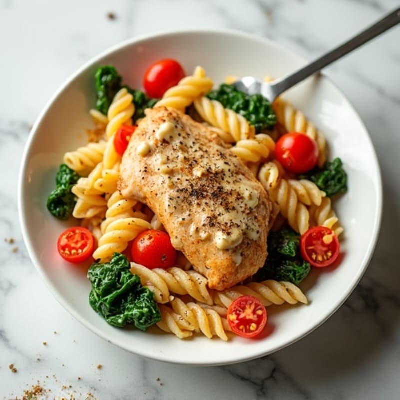 Creamy Spicy Chicken and Veggie Whole Wheat Pasta