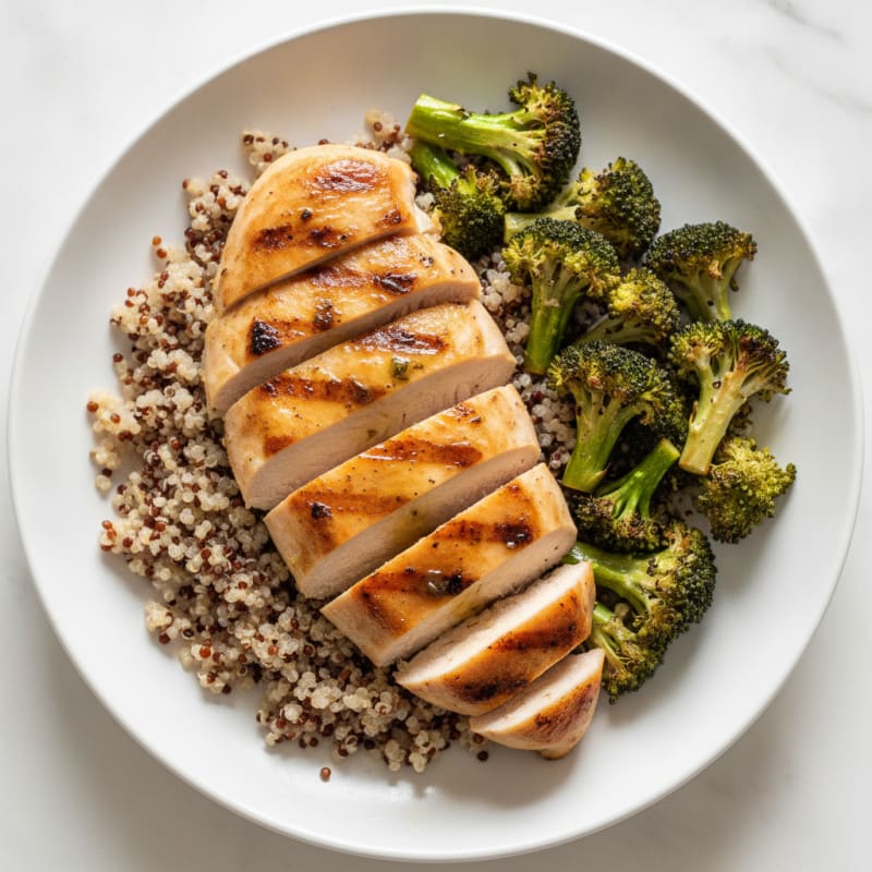 Grilled Chicken Breast with Quinoa and Roasted Broccoli