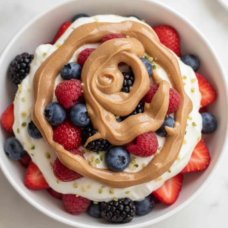 Greek Yogurt Protein Parfait with Mixed Berries and Almond Butter
