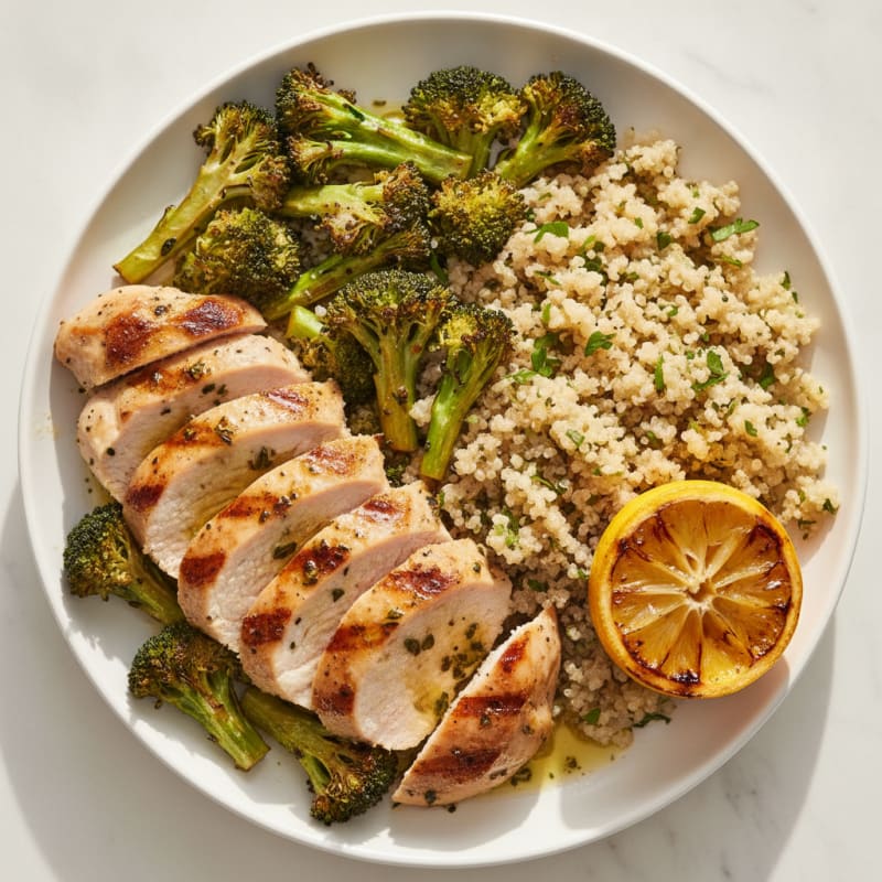 Grilled Turkey Breast with Roasted Broccoli and Quinoa