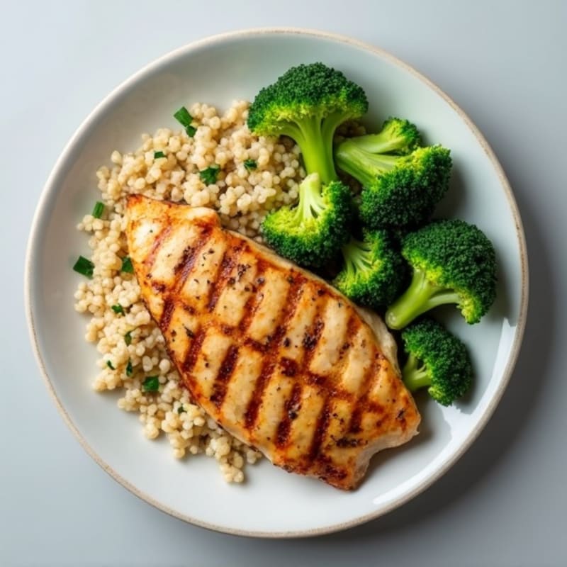Grilled Chicken Breast with Steamed Broccoli and Quinoa