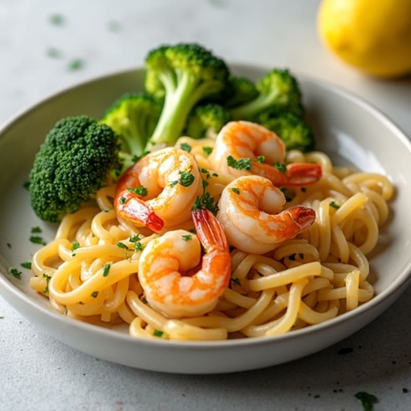 Garlic Shrimp Pasta with Roasted Broccoli